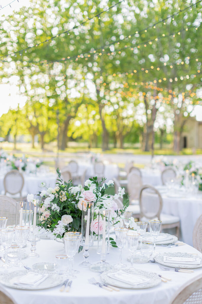 Wedding photograph of tableware and decorations at Château de Fonscolombe